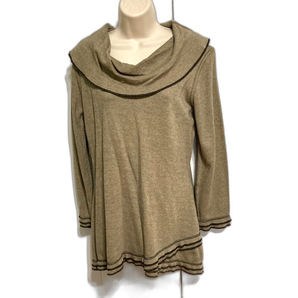 PARSLEY and SAGE Tunic Sweater Brown Black Cowl Neck Asymmetrical Womens Small